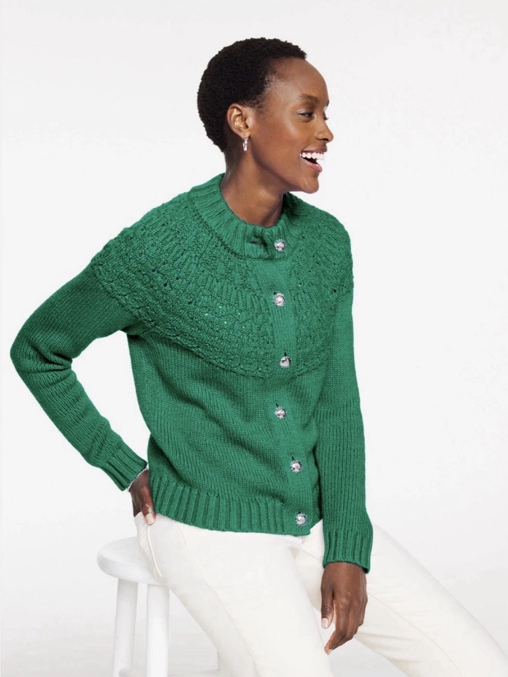 NWT Talbots Pointelle Mockneck Cardigan Sweater Chunky Knit Sz Small